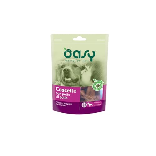 Oasy Snack Cane, deliziose coscette con petto di pollo per cani adulti e cuccioli di tutte le taglie | 3 confezioni da 100 grammi l’una.