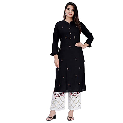 Image of Women's Rayon Regular Kurti (DS 120-M-Red Dark Black S)