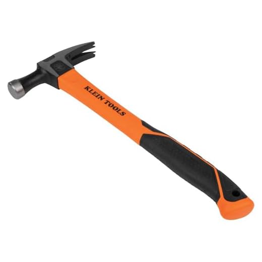 Klein Tools H80718 Straight-Claw Hammer with Smooth Head, 18-Ounce, Fiberglass Non-Slip Shock Absorbing Grip Handle with Tether Hole, 15-Inch