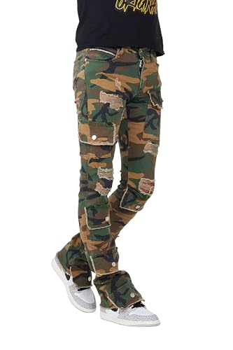 Men's Glenn Camo Green Stacked Flare Jean in