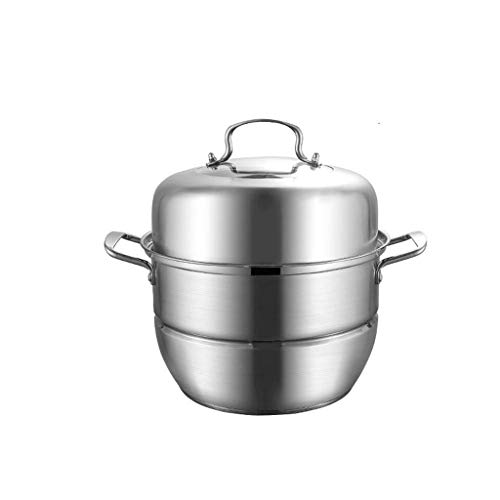 QUSYZD Vaporera de Acero Inoxidable de Tres Capas Gruesas Multicapa, Olla de cocción al Vapor con Tapa de Vidrio, A,A