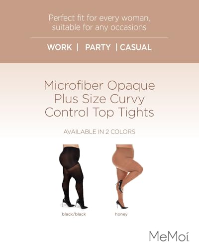 MeMoi Plus Size Curvy Control Top Tights, Comfortable and Lightweight Tummy Control Tights - Sizes 1X-7X2