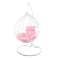 Kideo Poltrona Sospesa Candy - Set Completo Con Struttura E Cuscino In Rattan Sintetico, Rosa E Bianco, Portata 120kg - 5