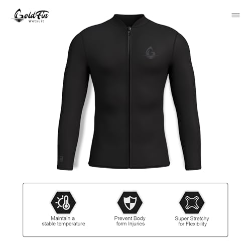 GoldFin Mens Wetsuit Top 3MM Wetsuits Jacket, Plain-Black, 2XL by GoldFin - Image 2
