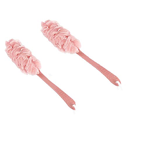 Bath Brush with with Long Handle,2 Pack Body Sponges Back Brush with Long Handle,Nylon Mesh Shower Brush for Shower/Back,Soft Shower Brush with Long Handle for Men & Women (Pink)