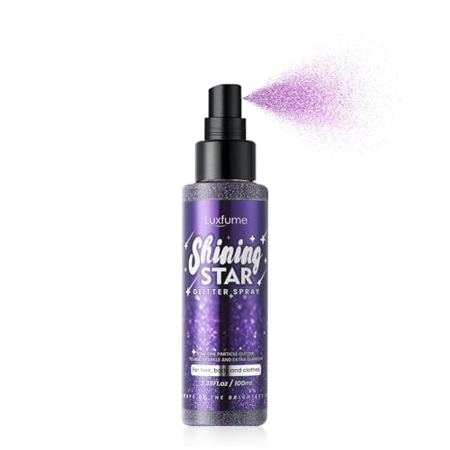 YBUETE Body Glitter Spray, Glitter Spray for Hair & Clothes, Long-Lasting Purple Face Highlighter, Makeup Prom Festival Rave Accessories, Shimmer Glitter Hairspray Suitable for Party