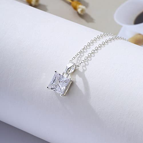 Square Cubic Zirconia Solitaire Simple Cz Pendant Necklaces Brides Wedding Bridesmaid Necklasses Dainty Silver Necklace For Women Jewelry Christmas Mother's Day Gifts #TOP3