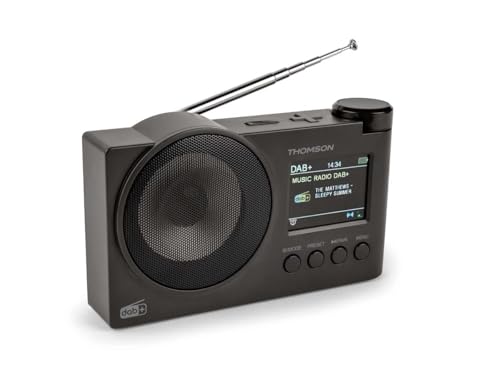 Radio Dab+,FM, 60stations préréglés Possible,Rechargeable ou Secteur, reveil, Enceinte Bluetooth Thomson RT400DABBTBK (Noire),Cable de Charge USB c