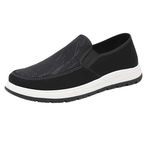 Fritidsskor herr utan snörning, tygskor män sommar slip-skor platta segelskor mjuk sula arbetsskor slip-on båtsportskor casual pumps skor, svart, 43 EU
