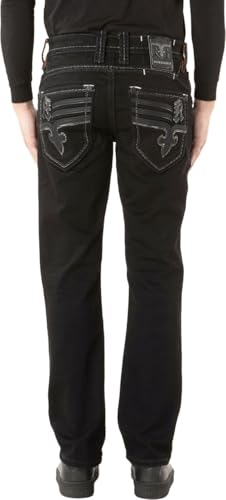 Rock Revival - Mens Justinn J203R Straight Jeans, Color Black, Size: 30W x 32L2
