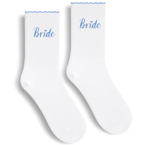 Etercycle Ruffle Bride Socks Soft Cotton Bride to Be Socks For Women Bridal Shower Gifts Cute Frilly Wedding Socks Bachelorette Party Decorations Engagement Bridesmaid Gift (Blue)