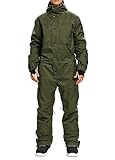 SNBOCON Mens One Piece Ski Suit Colorful Jumpsuits Snowboard Snowsuits Winter Outdoor Waterproof for Snow Sports(L,Green)