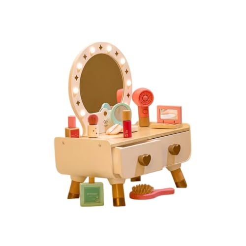 JoFistドレッサー 子供 おもちゃ ままごと メイク セットシミュレーションドレッサードレッサープリンセスドレッサーテーブル 木製ままごと女の子のための知育玩具 2-6歳 プレゼント お誕生日 (輝くドレッシングテーブル)