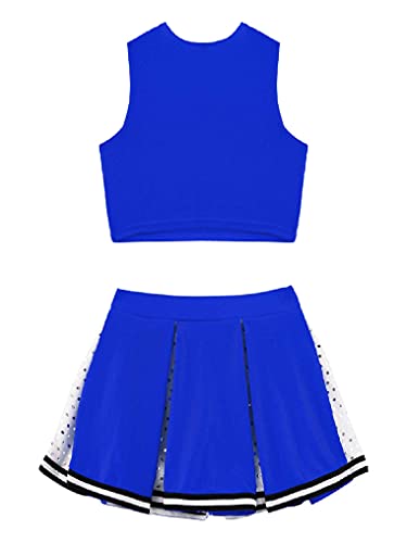 Oyolan Kid Girls Sleeveless Zippered Tops With Pleated Skirt Set Cheerleading Costume Outfit Royal Blue K 12 Years #TOP3