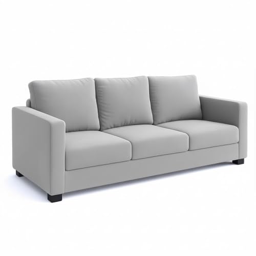 Image of FURNY Haster 3 Seater Fabric Sofa (Light Grey Color) Premium Velvet Finish Durable & Comfortable Ideal for Living Room