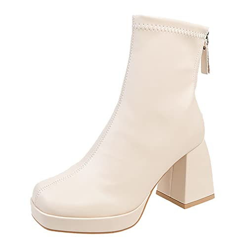 Bottines moyennes femme en simili cuir noir à talons carrés