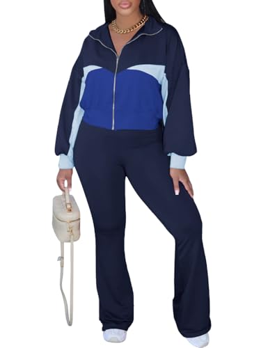 HBQ Women's Color Block 2 Piece Tracksuit Sets Long Sleeve