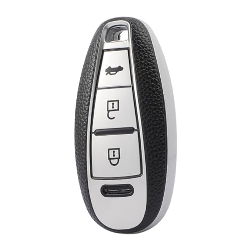 Image of JVCV Premium Soft TPU Leather Pattern Key Cover Compatible with Maruti Suzuki 3 Button Baleno Ciaz Vitara Brezza S Cross Swift Ignis and Toyota Urban Cruiser Smart Key (Silver)