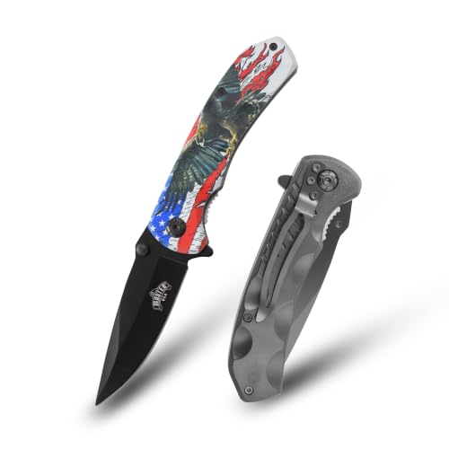 Image of MASTER USA 7.75 inch Folding Pocket Knife, Bald Eagle Handle, 3.25 inch Black 3CR13 Blade