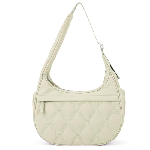 Image of JANKS Small Puffer Crescent Shoulder Bag for Women, Nylon Quilted Puffy Crossbody Purse, Cute Hobo Shoulder Handbags