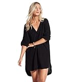 Seafolly Women's V Neck Cover Up Dress with Roll Sleeves, Beach Edit Black, Extra Small