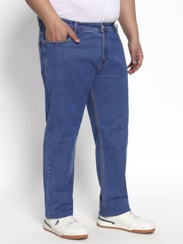 Image of Cotton Comfort Fit Jeans for Men | Full-Length Solid Denim Pants with Button Closure, Embroidered Design, Mid-Rise Casual Trousers for Daily | Classic Jeans for Office Bottoms (DI-249)