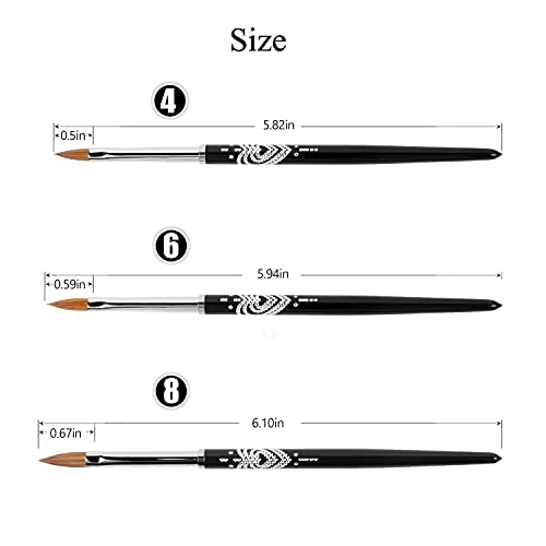 BQAN 3D Kolinsky Nail Art Brush 1Pc #4, Professional nail brushes for acrylic application, Natural Wooden Handle with Rhinestone Design