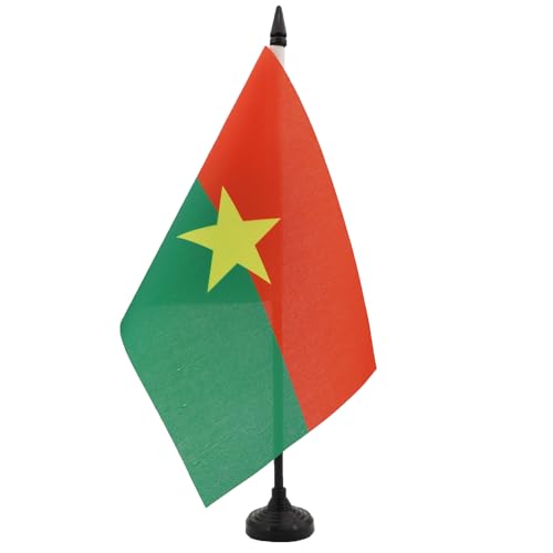 AZ FLAG - Drapeau De Table Burkina Faso 21x14 cm - Petit Drapeau Burkinabais De Bureau 100% Polyester Avec Hampe De 25cm Et Socle En Plastique Noir
