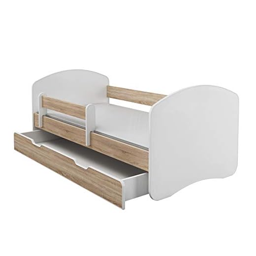Lit enfant Bébé ACMA II TIROIR MATELAS GRATUITE BLANC (160x80 cm + tiroir, Bois de sonoma)