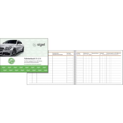 SIGEL FA614 Fahrtenbuch für PKW, A6 quer, 80 Seiten - für...