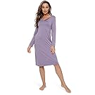 GYS Women's Soft Bamboo Nightgown Laced V Neck Long Sleeves Sleepwear