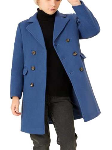 Image of Haloumoning Boys Dress Coats Double Breasted Trench Coat Winter Pea Coat with Pockets 5-14 Years