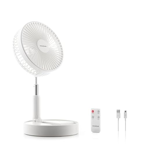 InnovaGoods® Ventilador de Pie Portátil, 7200mAh Recargable USB Plegable con Mando, 4 Ajustes de Velocidad para Dormitorio, Oficina, Camping, Viajes. Color Blanco Ø7,7''