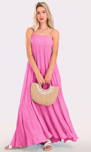 Image of loveimgs Women Summer Spaghetti Strap Smocked Maxi Dress Tiered Ruffle Sleeveless Long Flowy Dress Beach Sundress