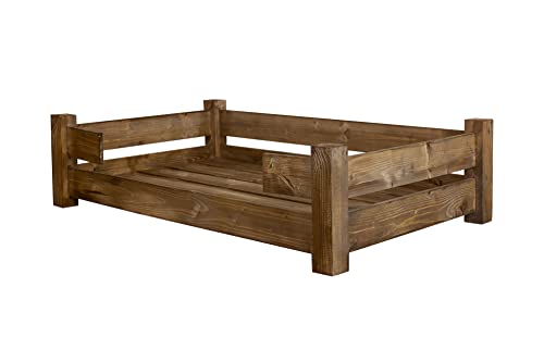 Kistenkolli Altes Land Hundekorb Winston XL aus Holz mit Kissen 100x60x25cm Hundekorb Hundekissen Schlafplatz Vintage Hundesofa (Palisander)