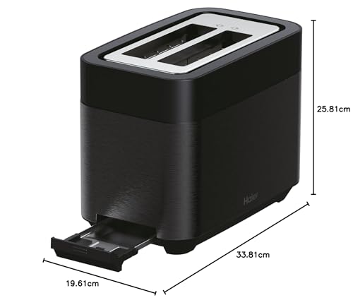 Haier I-Master Série 5 Grille-Pain, Acier Inoxydable, 2 Tranches avec Fentes Extra Profondes, Poignée de Levage pour Eviter les Brûlures, Couvercle Anti-Poussière, 7 Niveaux de Brunissage [Noir]