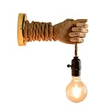  Vintage Hanfseil Wandleuchte, Kreative Holz Hand Design Wandlampe, Rustikal Wandleuchte für Design Kreative Holzhand mit Hanfseil Wandleuchte(Glühbirne ist nicht im Lieferumfang enthalten),B