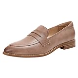 Mona flying Women's Leather Pointed Toe Penny Loafer Dress Casual Slip on Flat Office Work Shoes for Ladies Tan