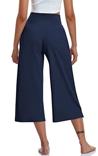 Image of TARSE Womens Casual Wide Leg Yoga Capris Crossover High Waist Capri Pants Loose Soft Pajama Pockets Sweatpants