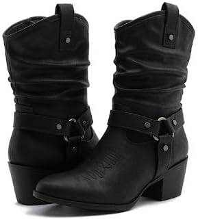 GLOBALWIN Women's Mid Calf The Western Cowgirl Boots Fashion Cowboy Boots For Women Chunky Low Heel - Image 6