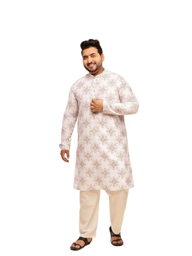 Image of SOJANYA Plus (Since 1958) Men's Printed Cotton Linen Kurta With White Pyjama