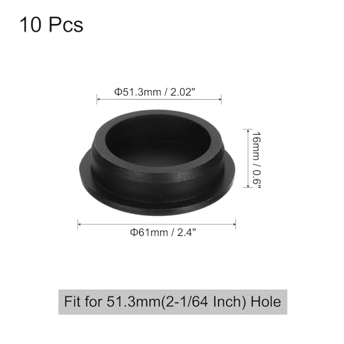 Image of uxcell 10 Pcs Hole Plugs, Heat Resistant Silicone Flush Type Fastener Hole Cover Plug for 51.3mm(2-1 /64 Inch) Hole, Round Snap Locking Tubing Plug Hole for Furniture Cabinet, Black