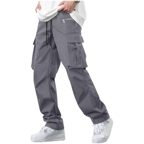 GOFULY Mens Cargo Pants Elastic Waist Relaxed Fit Short Pants Casual with Pockets Solid Fashion Fall Trouser Outdoor Clothes