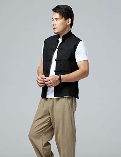 Ystylee Mens Cotton Linen Vest Kung Fu Tank Top Shirt Sleeveless Frog Buttons Vintage Waistcoat Jacket3