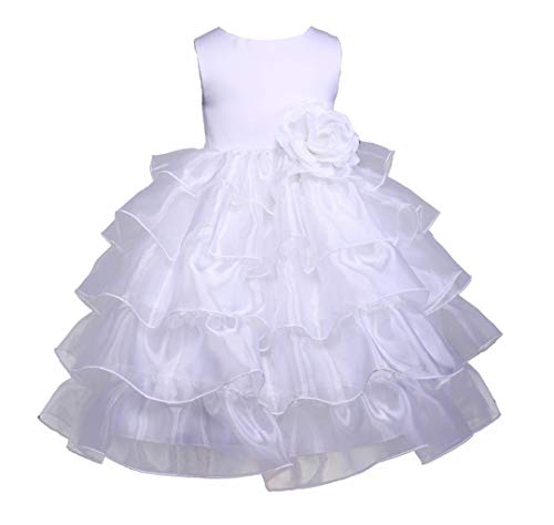 Prince Lover White Wedding Tiered Organza Flower Girl Dress