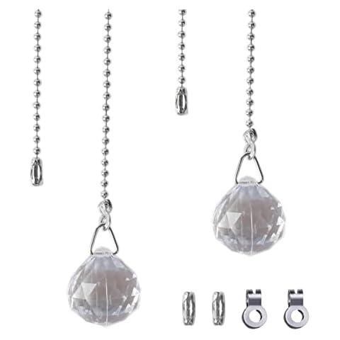 C100AE 2 Pack 100cm Adjustable Bathroom Light Pull Cord with Handle, Pull Cord Light Switch Bathroom, Bathroom Pull Cord Ceiling Switch, Spherical Crystal Lamp Pull,for Ceiling Light Fan Cover
