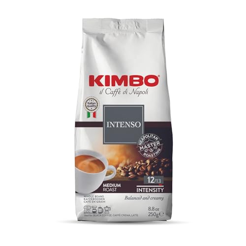 Kimbo Coffee Intenso Coffee Beans 250g | Italian Medium Roast | Full Body, Traditional Naples Blend | Arabica Whole Beans