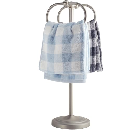 Celbon 17''(44cm) Free Standing Towel Ring Holder Stainless Steel Bathroom Towel Rack with Double Ring Holder Floor Hand Towel Holder Storage for Bathroom Kitchen Vanity Countertops (Brushed Nickel)