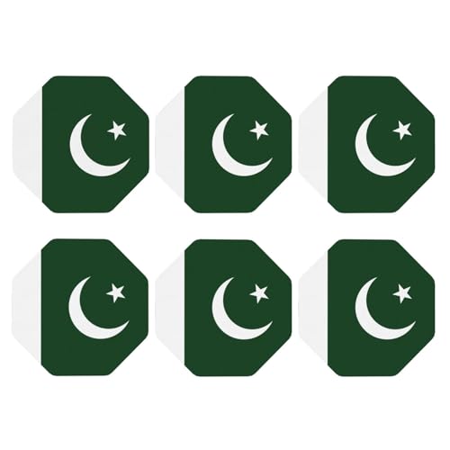 Sous-verres imprimés drapeau du Pakistan Lot de 6 sous-verres en cuir PVC formes multiples Décoration de table