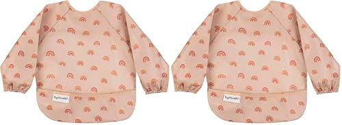 Image of Tiny Twinkle Long Sleeve Bib for Babies & Toddlers | Waterproof Smock Bib for Eating | Machine Washable & Mess-Proof Feeding Essentials | Newborn Shower Gift (Boho Rainbow, 6-24M) (Pack of 2)